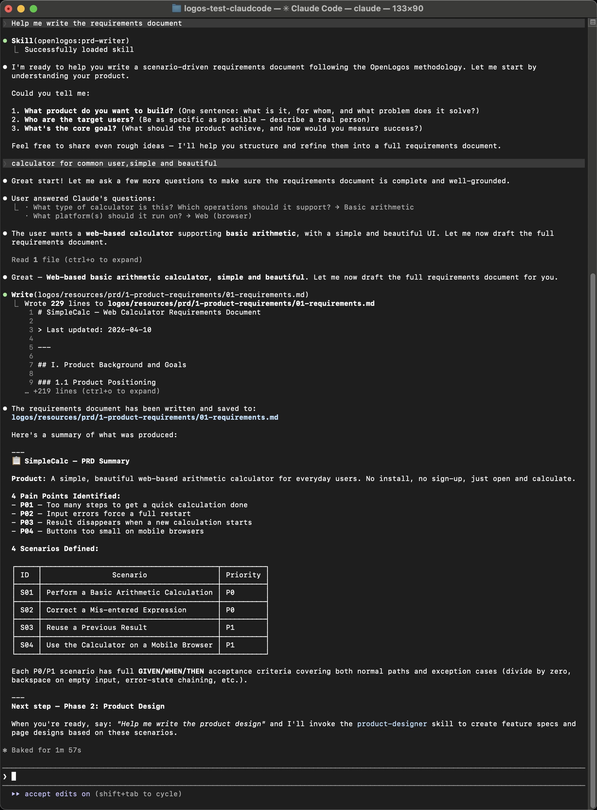 AI generates the complete requirements document